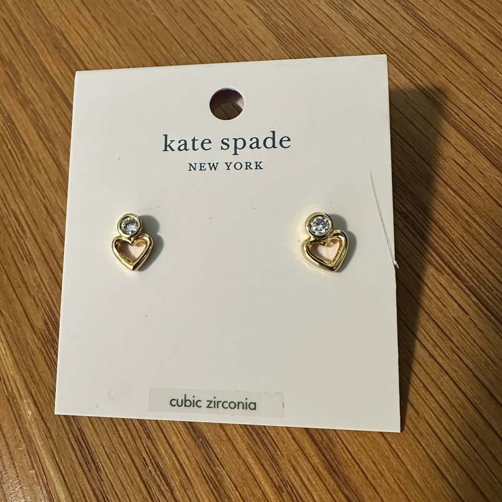 kate spade Gold Heart Stud Earrings with Clear Accent